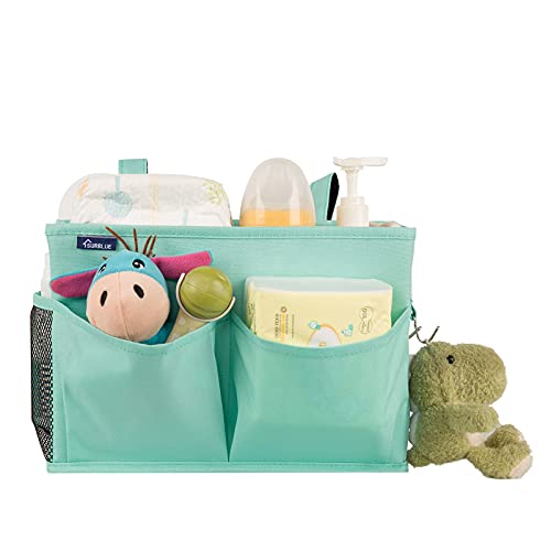 Image of Surblue Bedside Caddy Storage Hanging Organizer for Bunk and Hospital Dorm Rooms Beds Rails Green