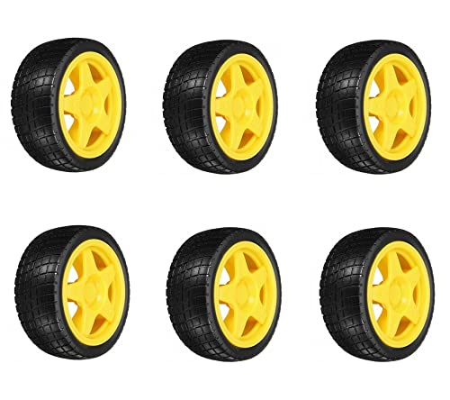 6 Pcs Set Gear Motor Wheels Tyre for Robot Smart Car BO Motor - 65mm X 35mm Yellow