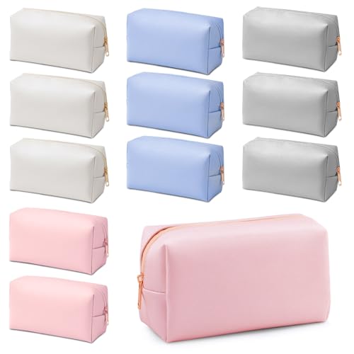12 Pcs Makeup Bag Cosmetic Bag Travel Toiletry Bag Preppy Makeup Pouch Bag Pu Leather Pouch Portable Organizer Water Resistant Storage Purse Zipper Cosmetic Bag for Lady Women Daily Beauty Bag