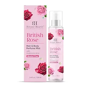 Botanic Hearth British Rose Hair Perfume & Body Mist, Long-Lasting Floral Fragrance, Alcohol-Free, 3.4 Fl Oz