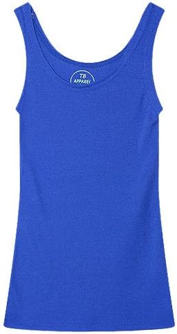 Amazon カラフルコットンリブタンクトップ ブルー キャミソール タンクトップ 通販