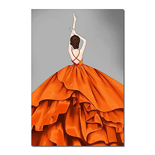 Affiche toile mode femme chapeau orange | Décoration salon moderne 30x45cm