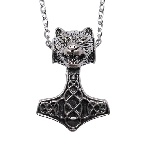 Collier pendentif amulette loup nordique couleur argent bijou viking homme