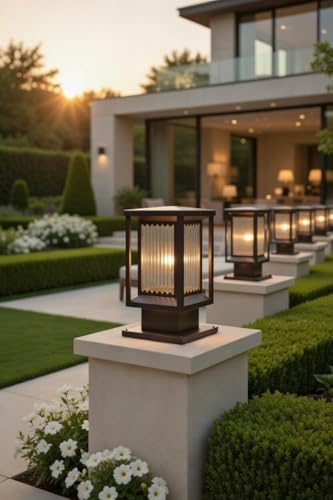Image of Weldecor Outdoor Waterproof Gate Lights Pillar Light for Main Gate Compound Wall Boundary Garden Home Entrance Decorative LED compitable Post Lamp Antique Bronze (Pack of 2)