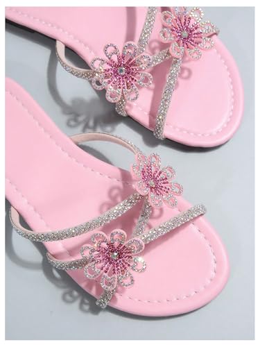 Image of OYOANGLE Women's Silver Rhinestone Sandals Sparkly Dressy Flat Sandals