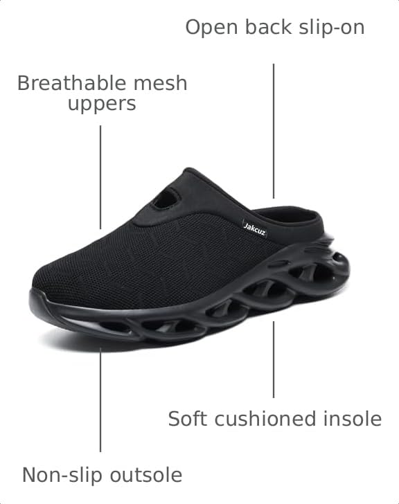 Image of Jakcuz Men Slip On Mules Lightweight Open Back Sneakers Breathable Walking Shoes
