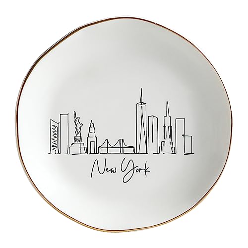 COLLECTIVE HOME - Skyline Jewelry Dish, Ceramic Trinket Dish, Landscape Jewelry Tray, Decorative City View Plate for Rings Earrings Necklaces Bracelet Watch Keys (New York)