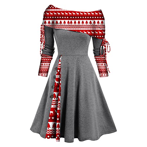 Weihnachtskleid Damen Sexy Langarm Vintage Weihnachtskleider für Damen Sexy Kleid Damen Jeanskleid Kleider Frauen Kleid Damen Elegant Christmas Dresses Mädchen Rot Festlich Festival Große Größe Cover