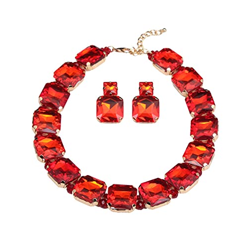 Bijoux de mariage rouge cristal et strass anti-ternissement pour mariée