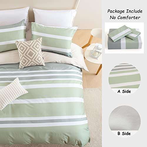 Bedduvit Green Duvet Cover King - 100% Cotton Duvet Cover King Size,3 Piece Striped Duvet Cover King,Simple Modern Farmhouse King Duvet Cover With Zipper Closure #TOP3