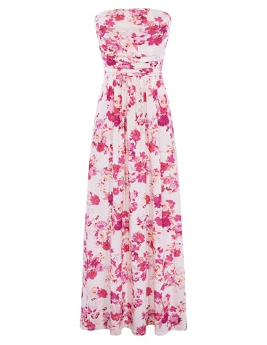 Image of GRACE KARIN Women Strapless Dress Casual Loose Ruched Long Maxi Dress with Pockets
