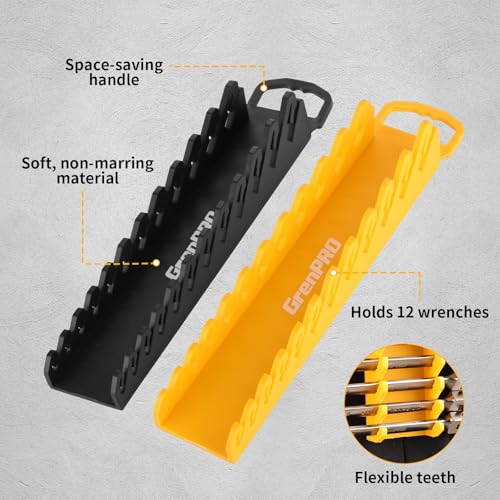 Image of GRENPRO Wrench Organizer for Tool Box, 2 Pack Magnetic Wrench Holders with Handle, SAE & Metric Wrench Rack for Tool Box Drawer Storage