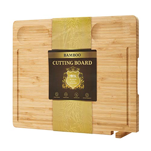 Bamboo Kitchen Cutting Board 3 Built-in Dividers and Juice Grooves,Heavy Duty Chopping Board