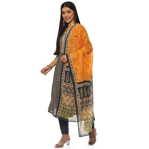 Image of BIBA Women Cotton Gathered Printed Suit Set