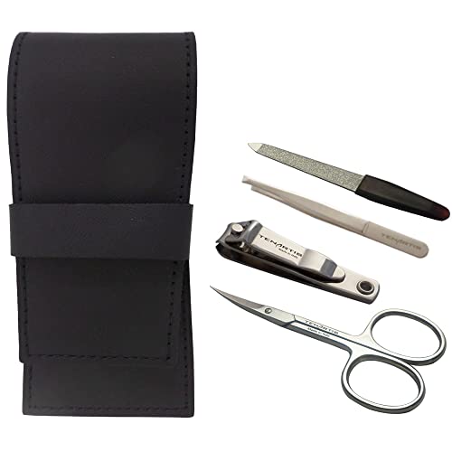 4-częściowe etui do manicure z obcinaczem do paznokci z prawdziwej skóry - Tenartis Made in Italy (czarny)