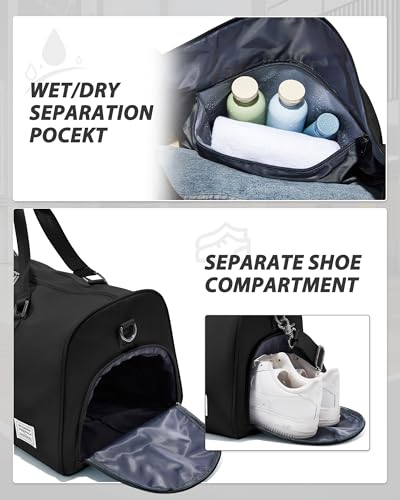 Image of Travel Duffle Bag,Weekender Overnight Bags for Women with Shoes Compartment,Tote Gym Bag Personal Item Carry On Bag for Travel Business Trips Sport Hospital Dance Black