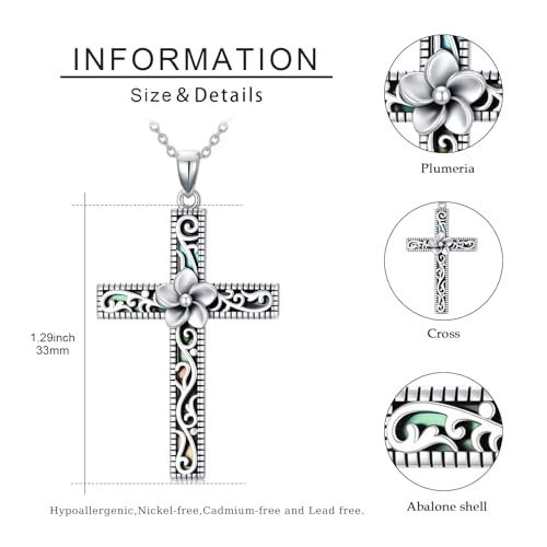 Sunflower/Rose/Hibiscus/Plumeria/Daisy/Lily/Star of David Necklace for Women 925 Sterling Silver Abalone Cross Pendant Jewelry Gifts for Wife Girlfriend Daughter4