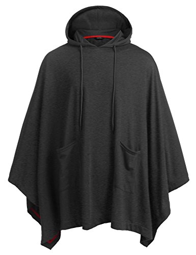 COOFANDY Unisex Casual Hooded Cloak Poncho Cape Coat With Pocket,Dark Grey,Medium