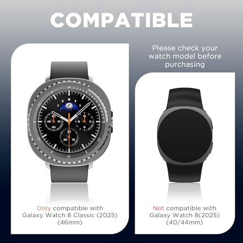 Wacanc Metal Protective Case For Samsung Galaxy Watch 8 Classic (2025) 46mm, Anti-Scratch Samsung Watch Case With Back Frame, Drak Gray - image 2