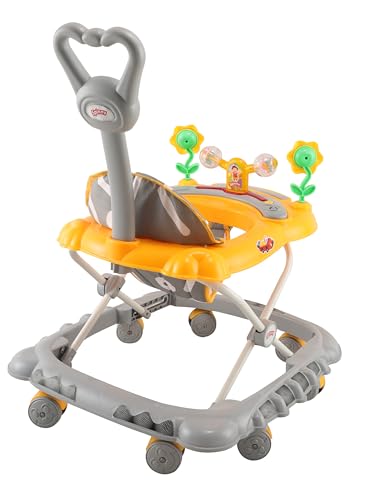 Image of JoyRide Spinny Spinner 8 Wheels Baby Walker, Adjustable Height,Parentle Handle, Comfortable Seat, Music and Light, 360 Degree Rotation, Maximum Weight: 12 kg (Yellow Grey)