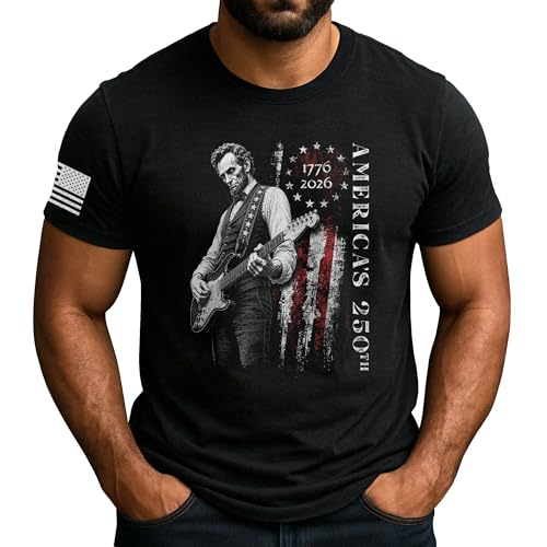 RustField Co. 250th Anniversary USA Shirt Abe Lincoln Playing Guitar T Shirt 1776 Shirts for Men 5 (Black-M)