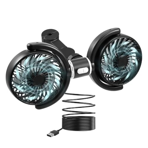 SKIKHN Ventilador de Coche, 5V 2A Ventilador Coche USB, Ventilador del Asiento Trasero del Coche avec 3 Vitesses et Rotation à 360°, Dirección Separada, pour Voitures, Camions, SUV (Negro)