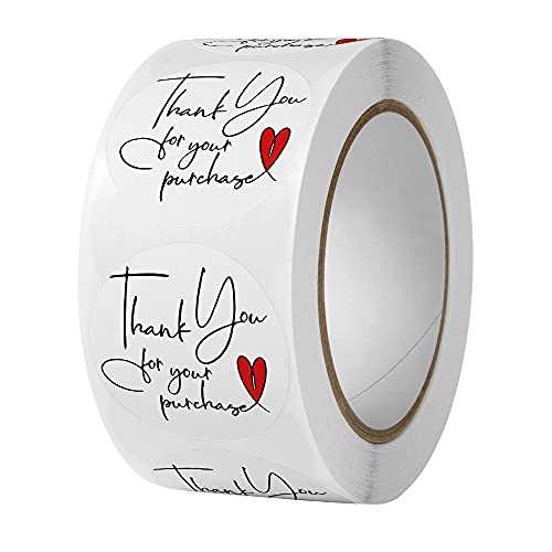 500pcs 1 inch Thank You for Your Purchase Labels with Red Heart Small Business Retail Store Envelope Seals Stickers for Packing Wraps - Mysuevin (White)