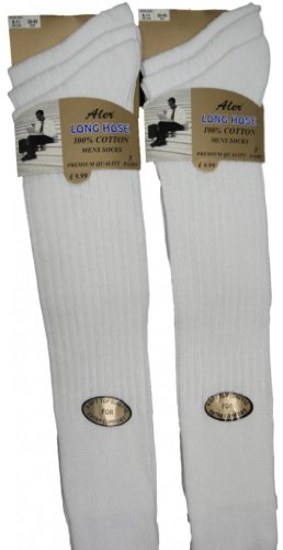 HDUK Mens Socks 12 Pairs Ribbed Long Hose 100% Cotton Soft Top Socks UK 6-11 Eur 39-45 White