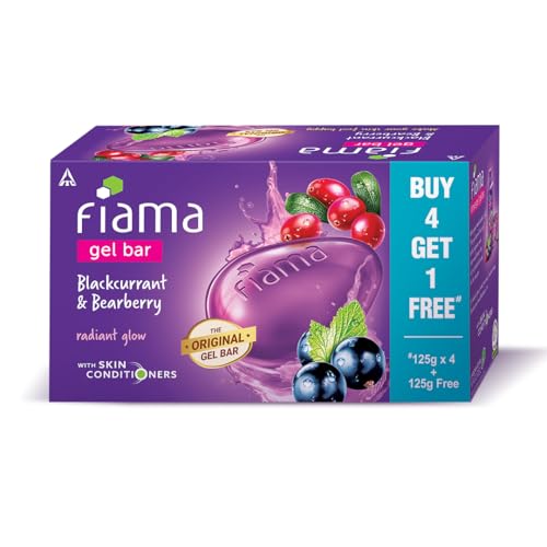 Image of Fiama Gel Bar Soap Blackcurrant And Bearberry 625g (125gx5) For Radiant Glowing Skin, With Skin Conditioners, All Skin Types, For Women & Men