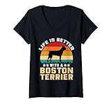 divertente regalo per gli amanti dei cani – life is better with boston terrier maglietta con collo a v