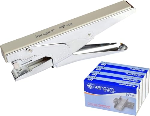 Kangaro Desk Essentials All Metal Stapler, 30 Sheets Capacity, 4 Packets of 24/6 Pins, Assorted
