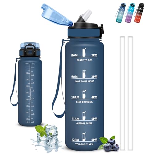 Botella Agua- 1 litro- Botella Agua Gimnasio, A Prueba de Fugas, Cantimplora con Pajita, Water Bottle con Cierre de Seguridad, Fácil de Limpiar, para la Escuela, Fitness, Oficina, Acampada, Deportes