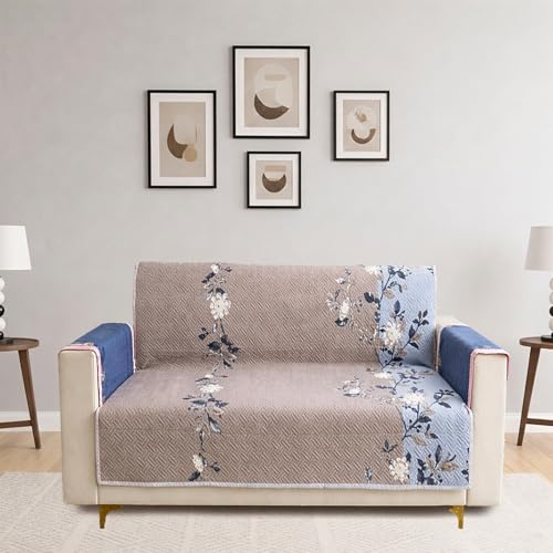 Image of Homerz Premium 2 Seater Quilted Reversible Sofa Cover Mat with Pocket Arms | Polyester Blend 350 GSM Full Coverage & Back Belt for Stability (Velaro, 2 Seater)