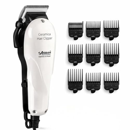 Image of ASBAH Professional Ceramica Clipper | Corded Trimmer With 8 Guide Comb | One Year Warranty, Lifetime Repair & Services (Multicolor) - Unisex