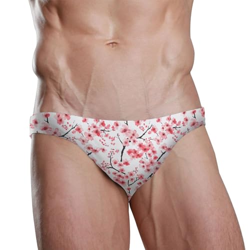 Pink Cherry Blossoms Swim Briefs for Men Swimsuit Bikini Swimwear S B04043202