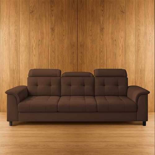 Image of Casaliving Ella 3 Seater Sofa Set for Living Room (Brown Colour Fabric) Premium Fabric Sofa