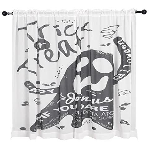 Joydeco Halloween Curtains for Living Room Bedroom, White&Black Ghost Sheer Curtain 63 inch 2 Panels, Halloween Decorations, Window Treatments Voile Drapes with Dual Rod Pocket Curtain for Living Room Cover