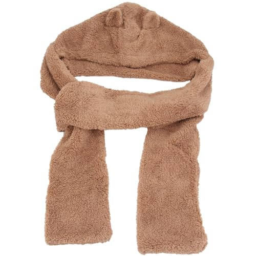 DOITOOL Bufanda Cálida de Felpa Engrosada Gorro y Orejas de Oso, Bufanda de Invierno para Mujer, Accesorio Suave de Poliéster, Diseño Capucha para Clima Frío y Obsequio Festivo