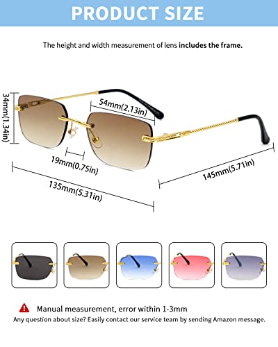 Zeelool Retro Rectangle Sunglasses Women Men Trendy Rimless Small Square Sun Glasses #TOP5