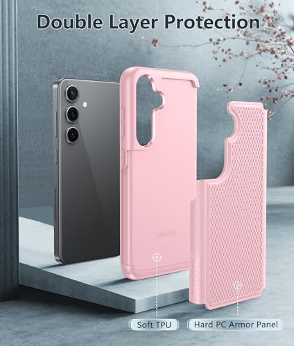 Image of FNTCASE for Samsung Galaxy S24 Case: Dual Layer Heavy Duty Cell Phone Protective Cover Shockproof Rugged with Non-Slip Textured - Military Drop Protection Bumper Tough - 2024, 6.2inch Sakura Pink