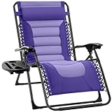 Best Choice Products Oversized Padded Zero Gravity Chair, Folding Outdoor Patio Recliner, XL Anti Gravity Lounger for Backyard w/Headrest, Cup Holder, Side Tray, Polyester Mesh - Purple/Violet