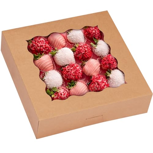 Image of TOMNK 30pcs Pie Boxes, 10x10x2.5 Bakery Boxes with Window, Auto-Popup Brown Bakery Boxes for Pies, Cookie Boxes Treat Boxes for Dessert, Donuts, Muffins