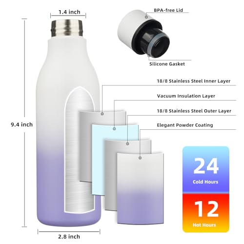Image of BJPKPK Insulated Water Bottle, 18 oz, Stainless Steel | Leak Proof | Pack of 2 | Lilac Elegance | With Strap