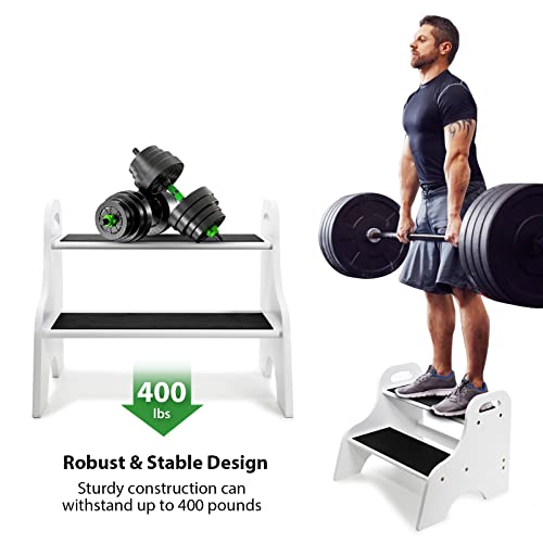 Ollieroo Bamboo 2 Step Stool, Heavy Duty Kids Step Stool With Non-Slip Stepping Surface, Stepping Stool For Kids Adults, Toddler Step Stool For Bathroom Sink Kitchen Counter Bedside(White) #TOP5