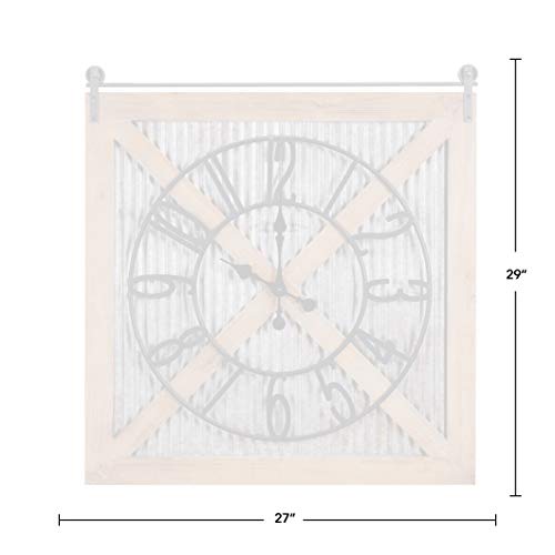 FirsTime & Co. Brown and Silver Fieldhaven Barn Door Wall Clock for Home Office, Kitchen, Living Room, Bedroom, Square, Wood and Metal, Farmhouse Decor, 29 x 27 inches