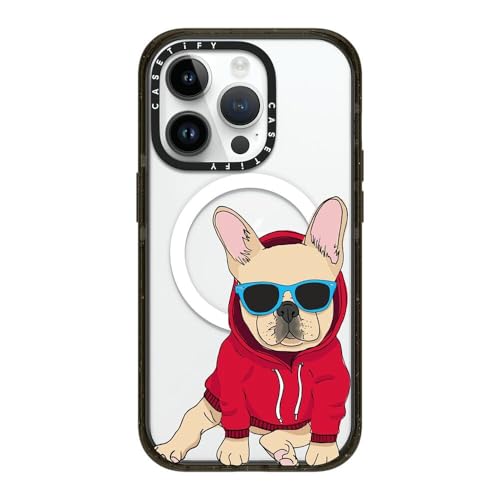 CASETiFY �C���p�N�g iPhone 14 Pro �P�[�X [MIL�K�i���� (4x MIL-STD-810G)/2.5m����̗����������N���A/MagSafe �ɑΉ�] - Hipster Frenchie - Fawn - �u���b�N