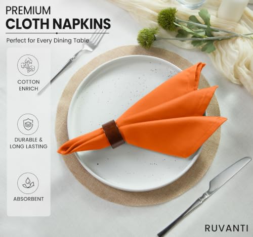 Image of Ruvanti Cloth Napkins Set of 12, Cotton Enrich 18 inchx18 inch - Orange /Fall