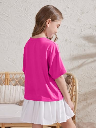 Image of ZDC Girls Athletic Oversized Crop Tops Kids Drop Shoulder Short Sleeve T Shirts Workout Tees