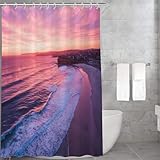 ZISTRCBAO Duschvorhang Wellen Strand Anti-schimmel Wasserdicht Waschbar Badvorhang aus Polyester Stoff Gebäudekomplex 180 * 200cm mit 12 Duschvorhangringen Dekorative Vorhang