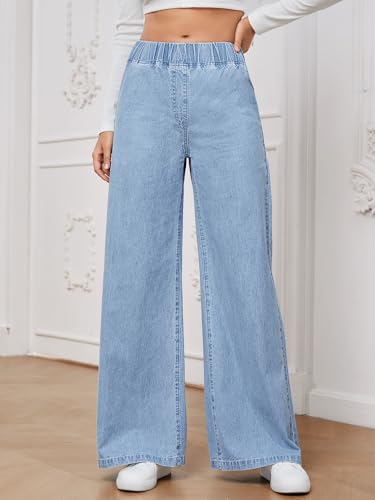 GORGLITTER Women's Wide Leg Jeans High Wasited Elastic Waist Baggy Denim Pants3